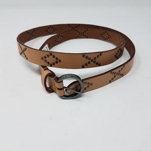 Lucky Brand Women Diamond and X Pattern Studded Leather Belt New Beige Medium